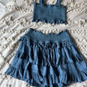 Free People Teal Textured Knit Set